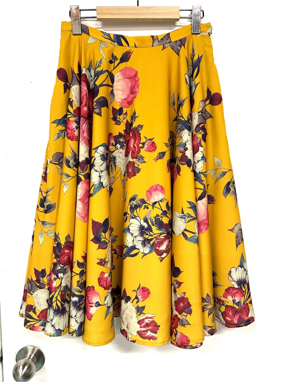 Myrtlewood Yellow Floral Swing Midi Skirt Womens Small circle Aline Flowy